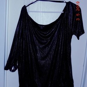 Torrid TwistTees Sparkle Black Off Shoulder Shirt